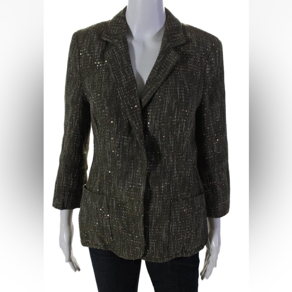 Escada Cotton and Poly Blend Sequined Cactus Green Blazer